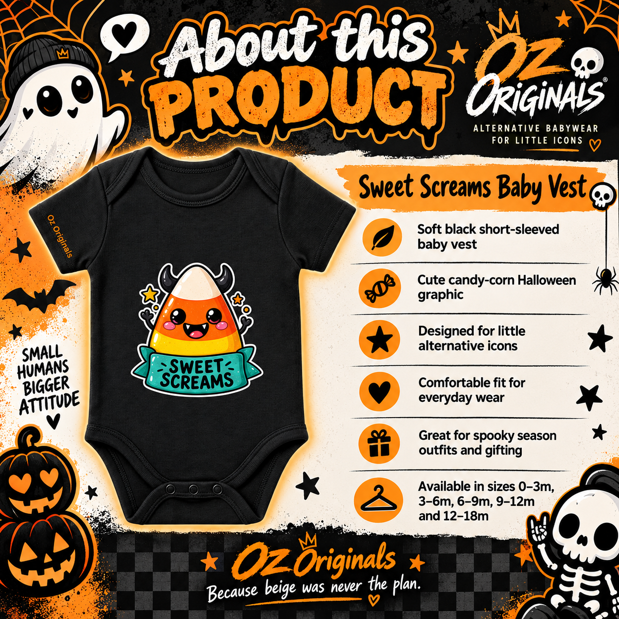 Sweet Screams Halloween Baby Vest – Black Alternative Candy Corn Bodysuit 🍭 🧡