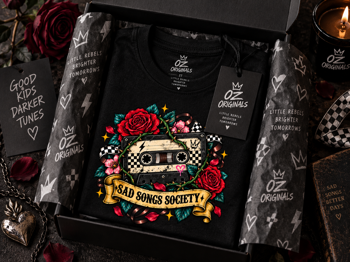 Sad Songs Society Toddler T-Shirt | Alternative Kids Tee | Cassette Mixtape Emo Punk Tee | Black or White
