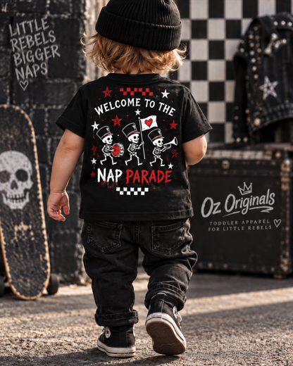 Welcome to the Nap Parade Toddler T-Shirt – Alternative Kids Tee | Black or White