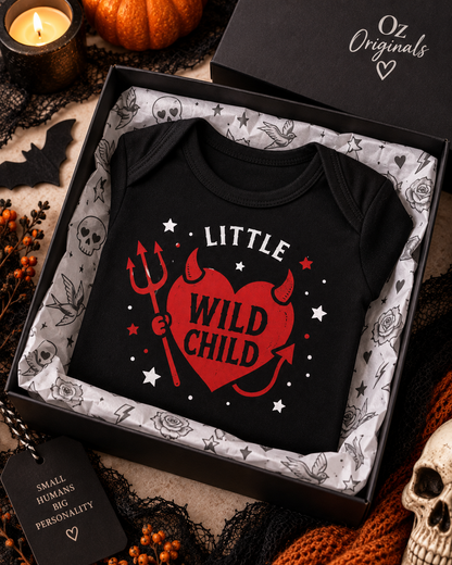 Little Wild Child Baby Vest | Halloween Devil Heart Baby Bodysuit | October Oddities ❤️😈