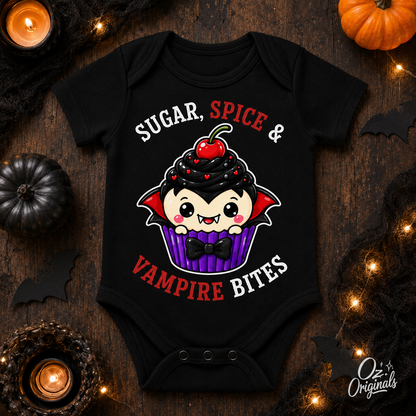 Halloween Baby Vest, Sugar Spice & Vampire Bites, Cute Vampire Cupcake Bodysuit, Alternative Goth Baby Outfit, October Oddities