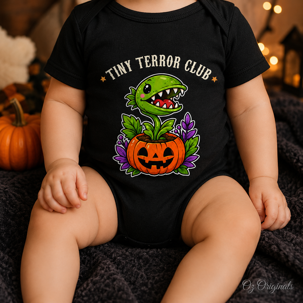 Tiny Terror Club Halloween Baby Vest, Cute Monster Plant Pumpkin Bodysuit, Alternative Spooky Baby Outfit