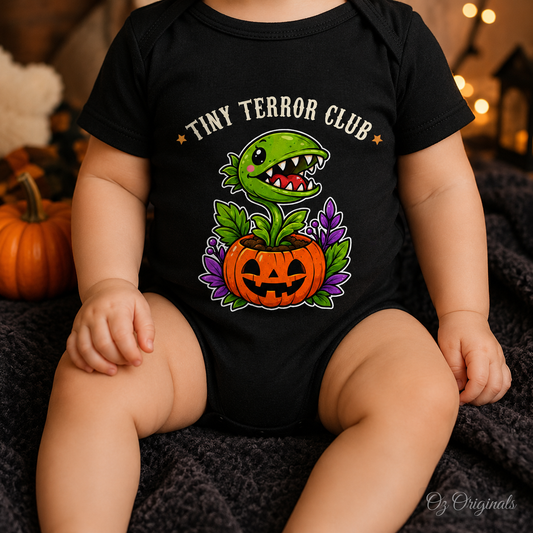 Tiny Terror Club Halloween Baby Vest, Cute Monster Plant Pumpkin Bodysuit, Alternative Spooky Baby Outfit