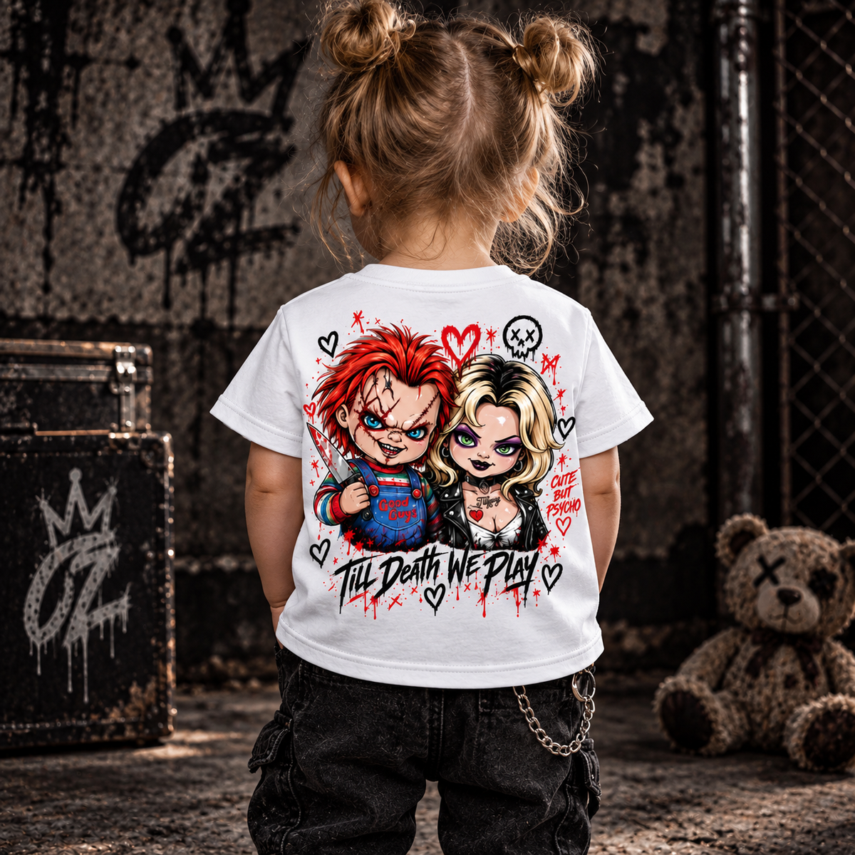 Till Death We Play Chucky & Bride Toddler T-Shirt | Horror Kids Tee | Black or White