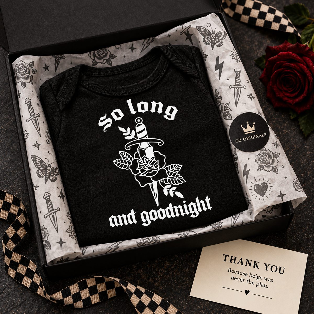 So Long & Goodnight Baby Vest | Dagger & Rose Alternative Baby Bodysuit | Baby Bands Collection