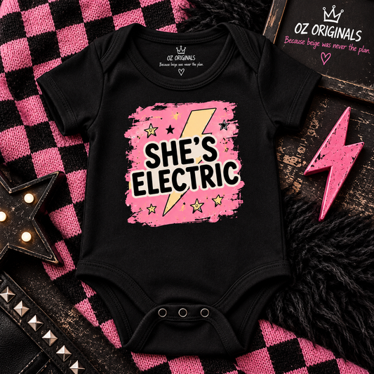 She’s Electric Baby Vest | Alternative Rock Baby Bodysuit | Baby Bands Collection ⚡️🩷