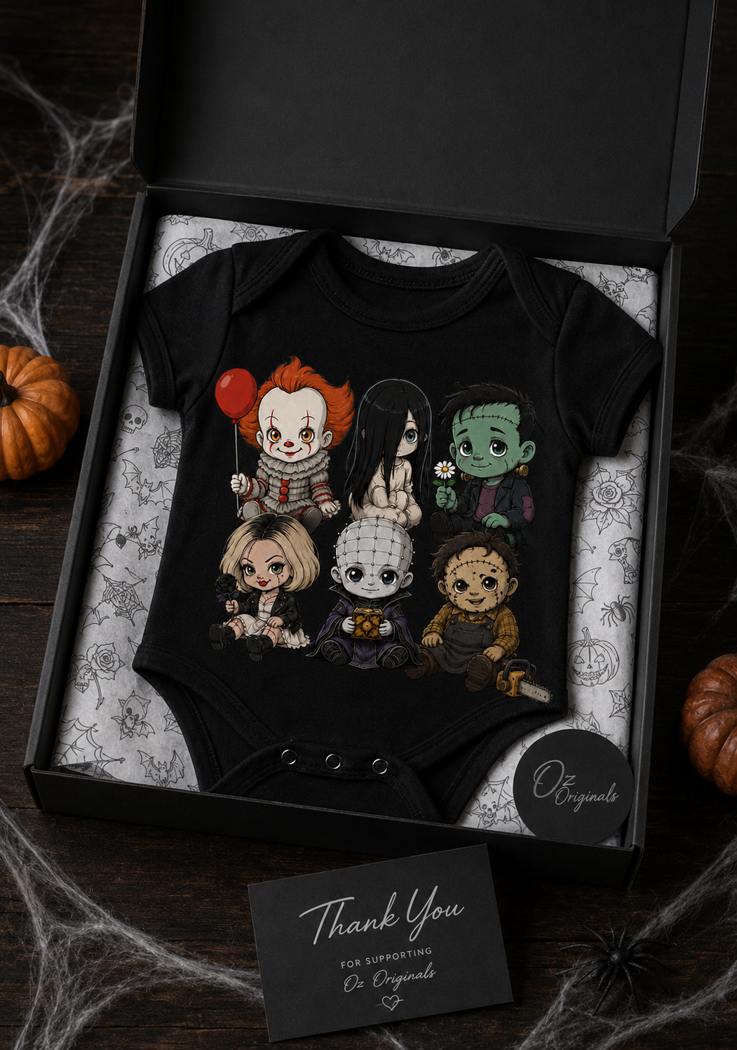Little Horror Icons Black Baby Vest – Choose Your Character or Group