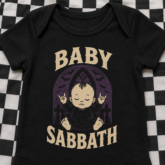 Baby Sabbath Baby Vest | Alternative Rock Baby Bodysuit | Black Gothic Baby Clothes | Baby Bands