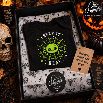 Creep It Real Black Baby Vest | Alternative Halloween Babywear | October Oddities 💚 🕷️
