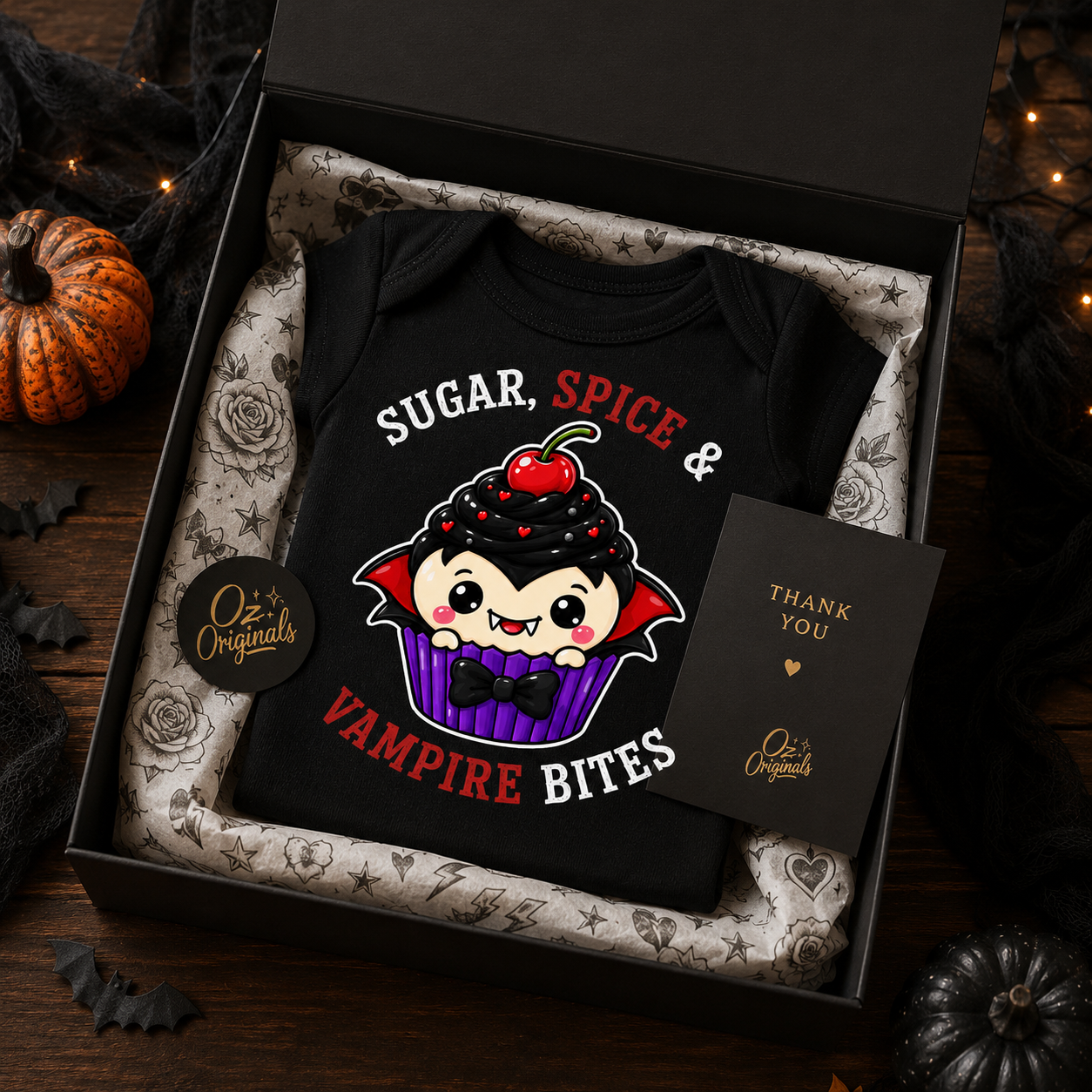 Halloween Baby Vest, Sugar Spice & Vampire Bites, Cute Vampire Cupcake Bodysuit, Alternative Goth Baby Outfit, October Oddities