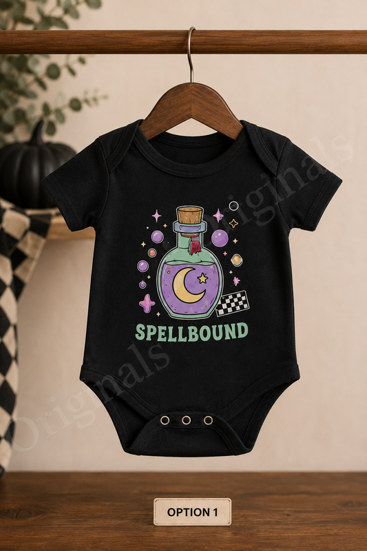 Spellbound Halloween Baby Vest – Gothic Potion Bodysuit, 2 Colour Options, October Oddities 🪄 🧙