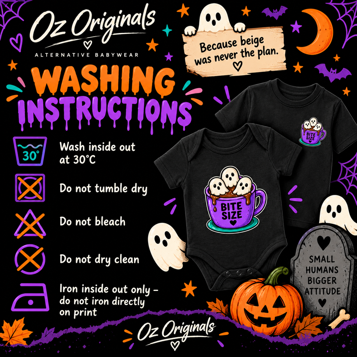 Bite Size Baby Vest | Ghost Hot Chocolate Halloween Baby Bodysuit | October Oddities 👻💜