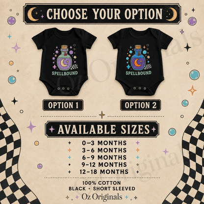 Spellbound Halloween Baby Vest – Gothic Potion Bodysuit, 2 Colour Options, October Oddities 🪄 🧙