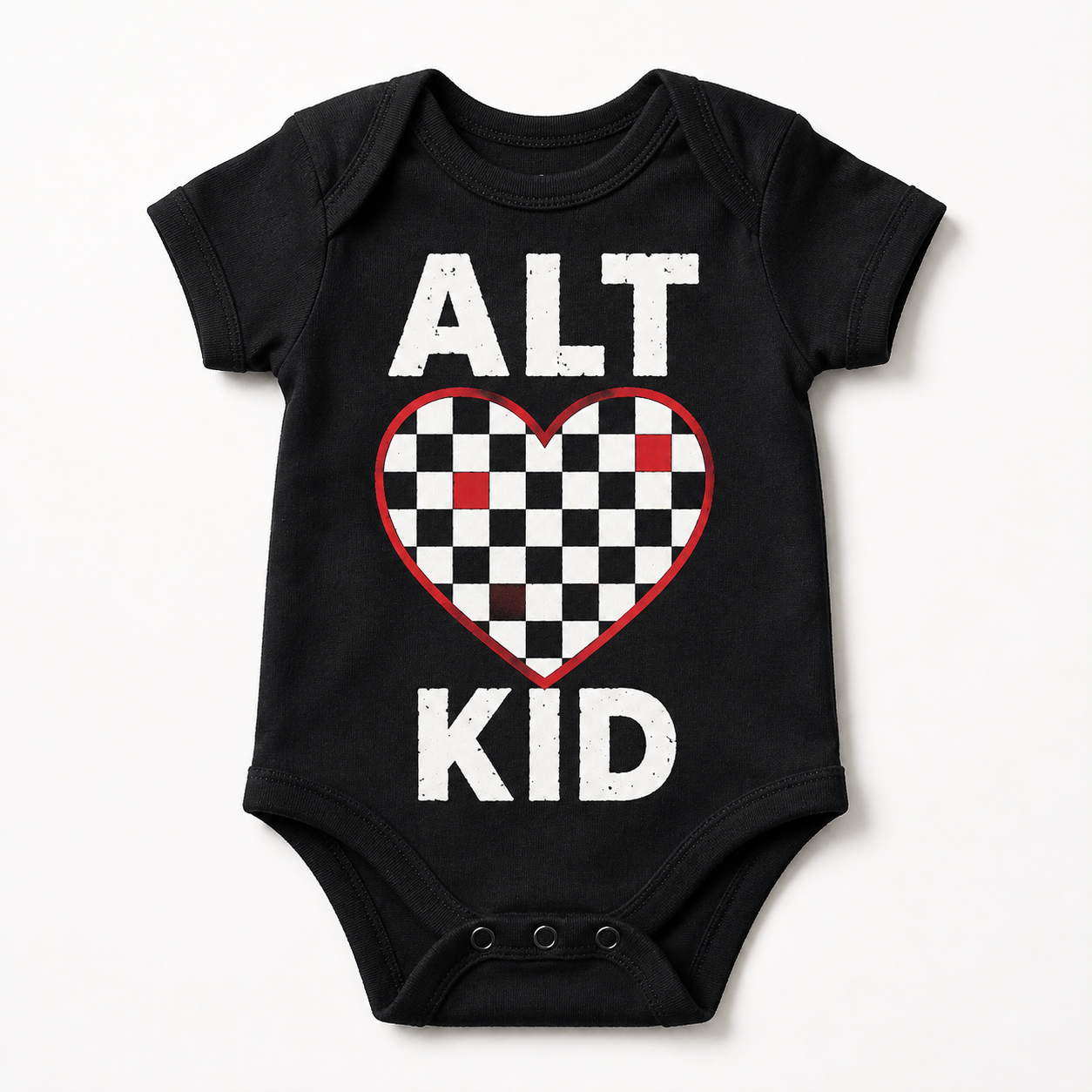 ALT KID Checkerboard Heart Baby Vest | 8 Colour Options | Alternative Punk Baby Bodysuit 🖤🩷💜💙❤️💚💛🧡