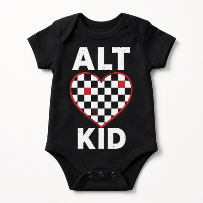ALT KID Checkerboard Heart Baby Vest | 8 Colour Options | Alternative Punk Baby Bodysuit 🖤🩷💜💙❤️💚💛🧡