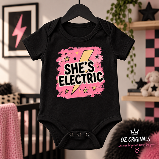 She’s Electric Baby Vest | Alternative Rock Baby Bodysuit | Baby Bands Collection ⚡️🩷