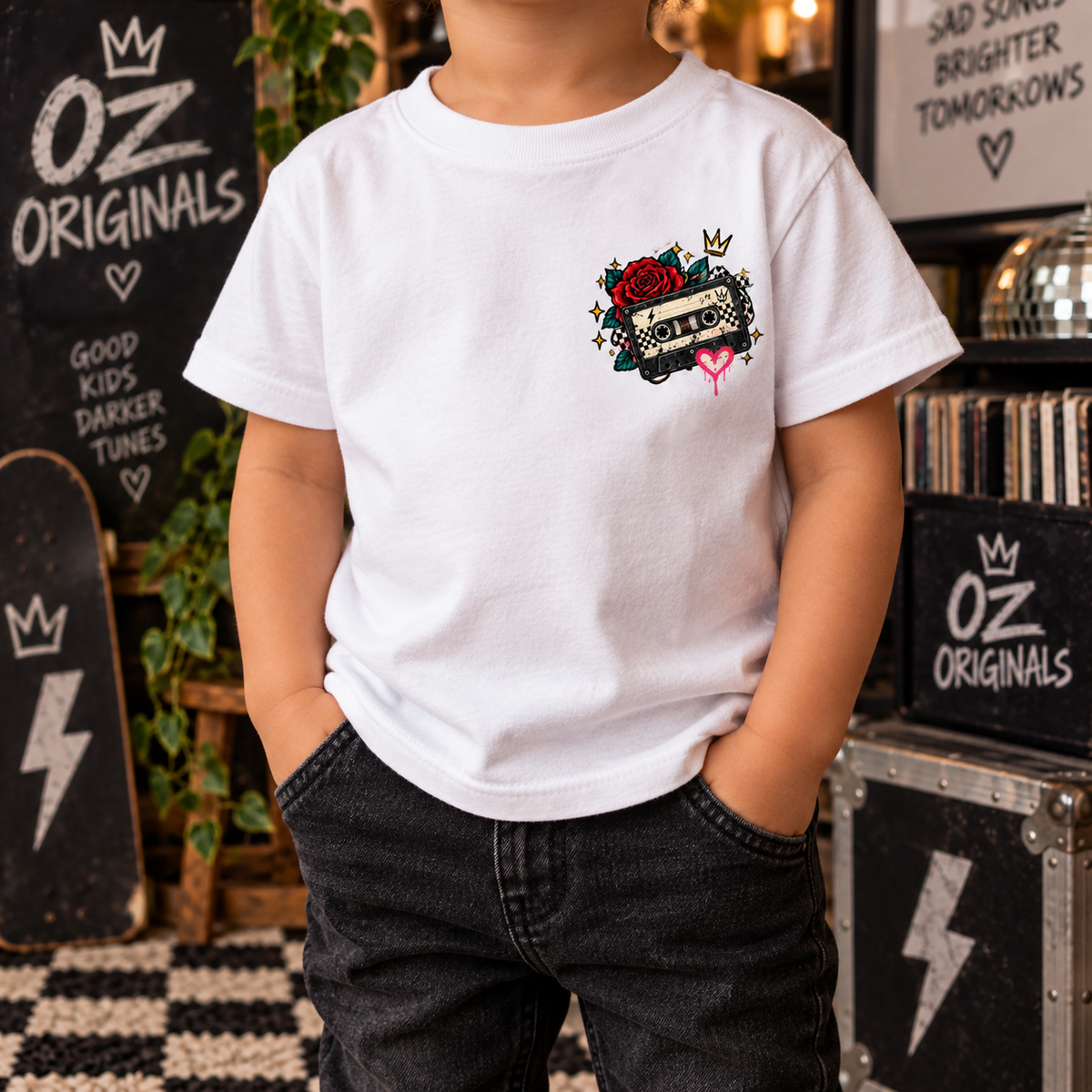 Sad Songs Society Toddler T-Shirt | Alternative Kids Tee | Cassette Mixtape Emo Punk Tee | Black or White