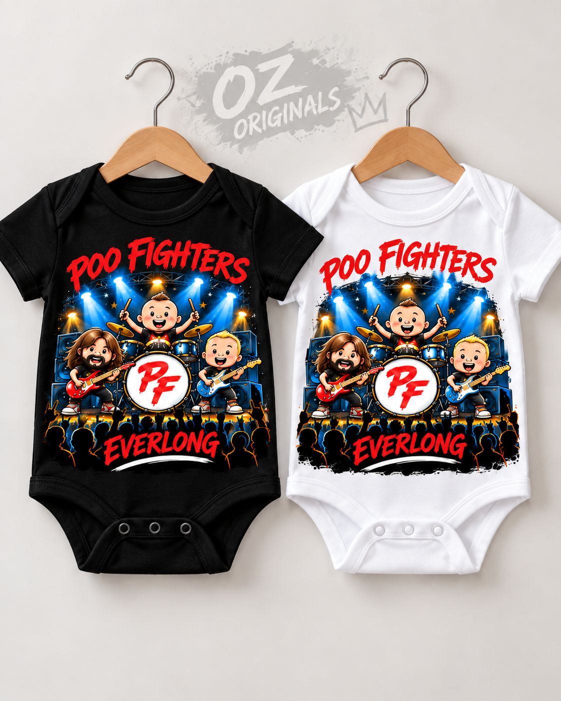 Poo Fighters Everlong Baby Vest – Alternative Rock Baby Bodysuit – Black or White