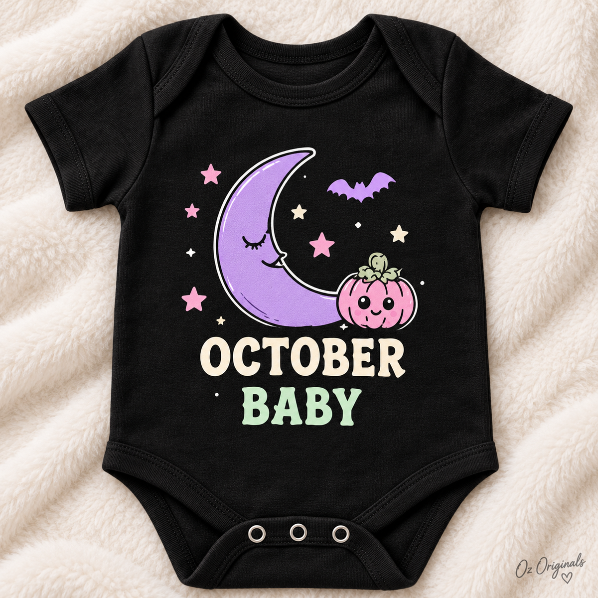 October Baby Halloween Moon & Pumpkin Black Baby Vest