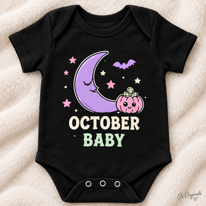 October Baby Halloween Moon & Pumpkin Black Baby Vest