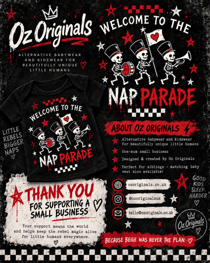 Welcome to the Nap Parade Toddler T-Shirt – Alternative Kids Tee | Black or White