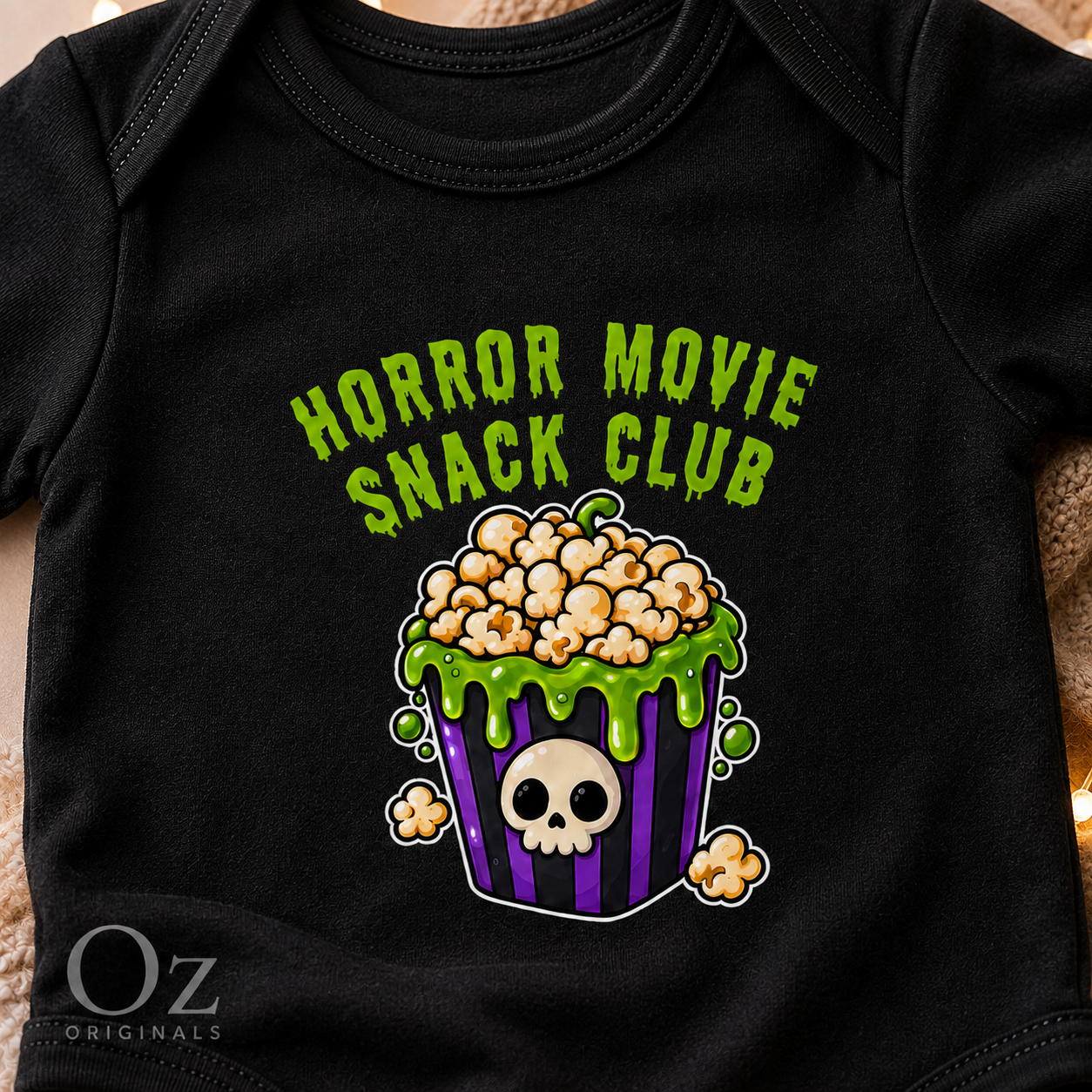 Horror Movie Snack Club Baby Vest | Halloween Baby Clothes | Alternative Baby Bodysuit | Spooky Baby Gift | Goth Baby Vest 🍿 💀
