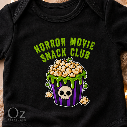 Horror Movie Snack Club Baby Vest | Halloween Baby Clothes | Alternative Baby Bodysuit | Spooky Baby Gift | Goth Baby Vest 🍿 💀