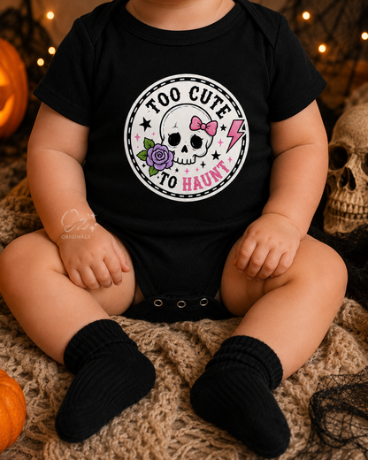 Too Cute to Haunt Halloween Baby Vest, Skull and Rose Bodysuit, Alternative Baby Girl Outfit, First Halloween Gift