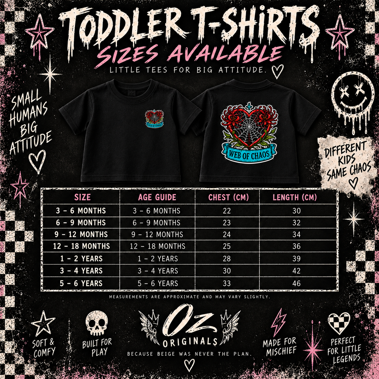 Web of Chaos Toddler T-Shirt | Alternative Gothic Kids Tee | Front & Back Print