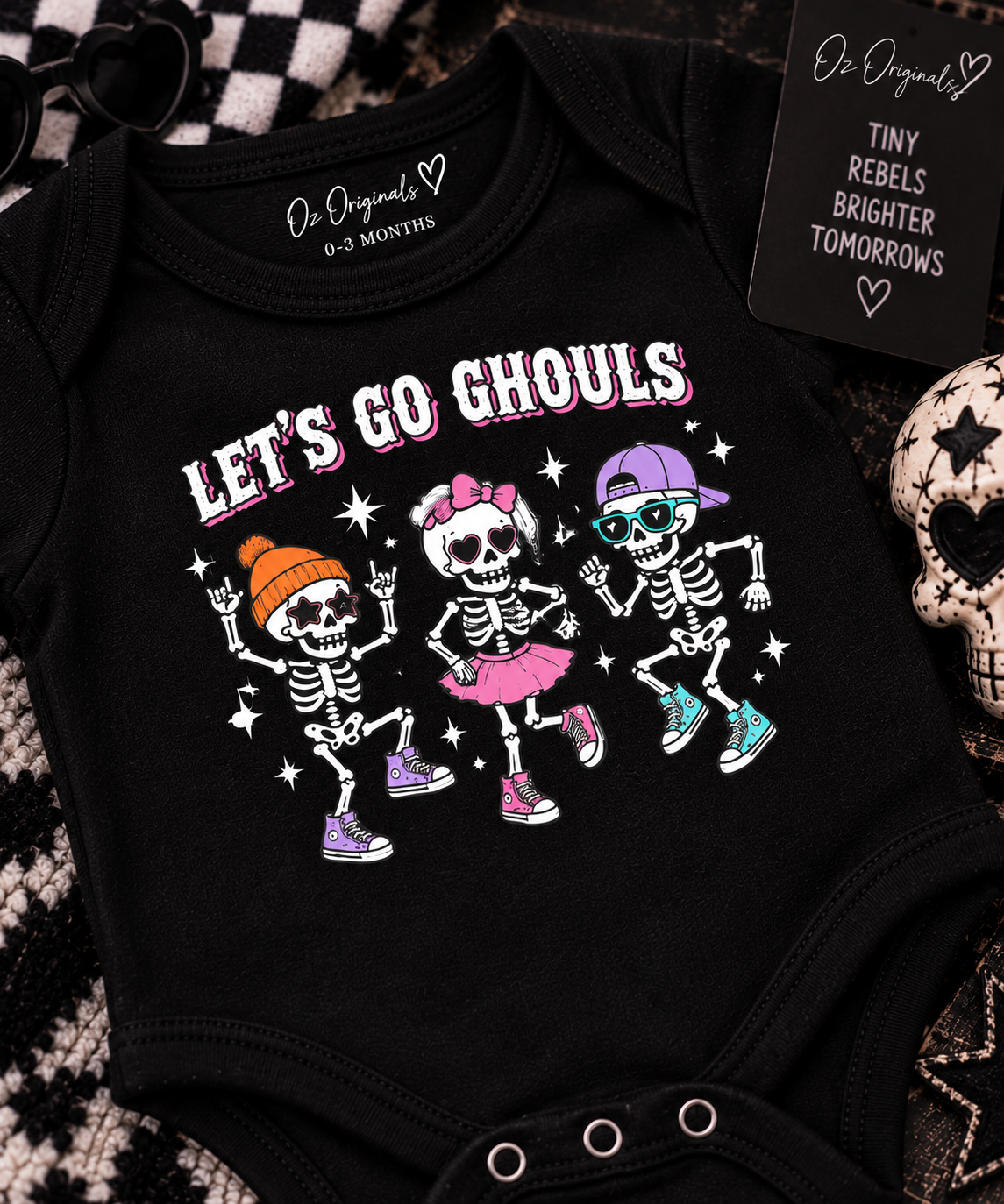 Let’s Go Ghouls Baby Vest | Dancing Skeleton Halloween Baby Bodysuit | October Oddities 💀🖤