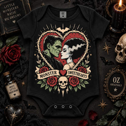 Monster Sweethearts Baby Vest | Gothic Tattoo Flash Alternative Babywear ❤️⚡️