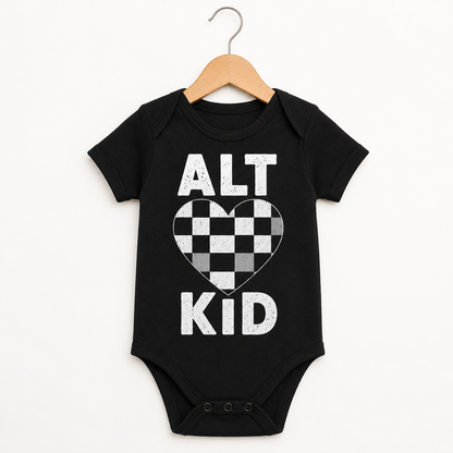 ALT KID Checkerboard Heart Baby Vest | 8 Colour Options | Alternative Punk Baby Bodysuit 🖤🩷💜💙❤️💚💛🧡