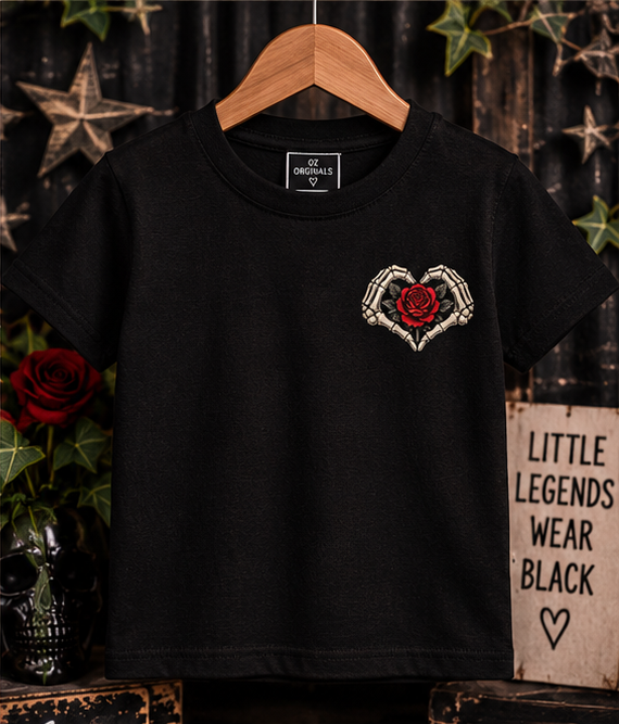 Love You to Death Toddler Tee | Gothic Skeleton Heart & Rose Alternative Kids T-Shirt