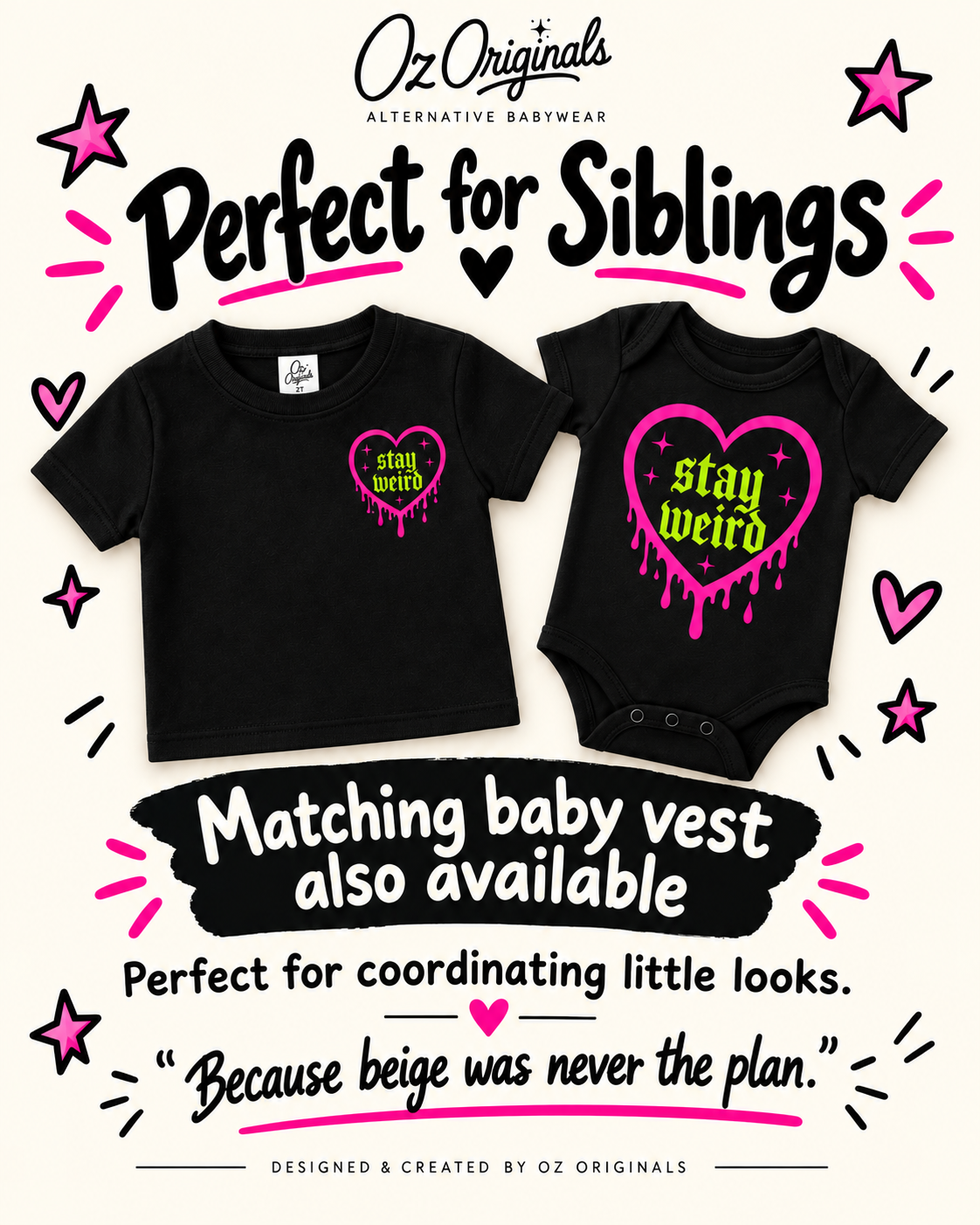 Stay Weird Toddler Tee | Alternative Kids T-Shirt | 2 Colour Options 🩵🩷💛💚