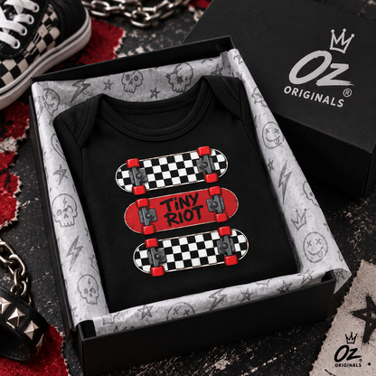 Tiny Riot Skateboard Baby Vest | Alternative Baby Clothes | Checkerboard Punk Baby Outfit