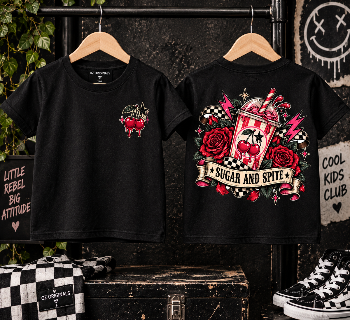 Sugar & Spite Black Toddler T-Shirt | Alternative Kids Tee | Punk Rock Cherry Graphic T-Shirt