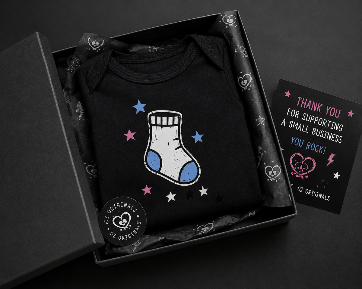 All The Small Things Baby Vest | Blue or Pink Sock | Personalised Alternative Baby Bodysuit | Rock Baby Gift 💙🩷