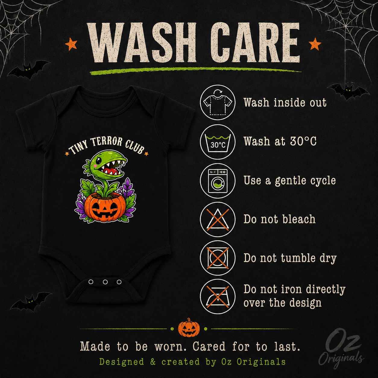 Tiny Terror Club Halloween Baby Vest, Cute Monster Plant Pumpkin Bodysuit, Alternative Spooky Baby Outfit