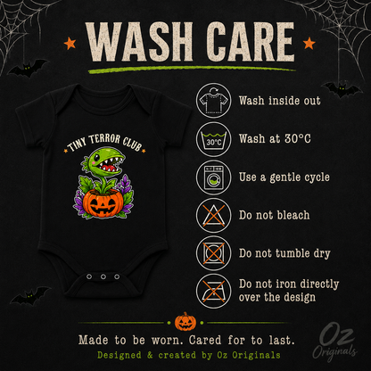 Tiny Terror Club Halloween Baby Vest, Cute Monster Plant Pumpkin Bodysuit, Alternative Spooky Baby Outfit