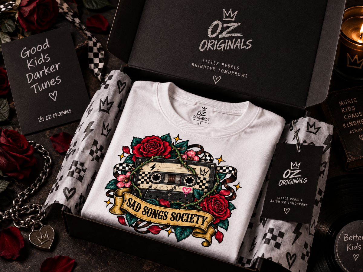 Sad Songs Society Toddler T-Shirt | Alternative Kids Tee | Cassette Mixtape Emo Punk Tee | Black or White