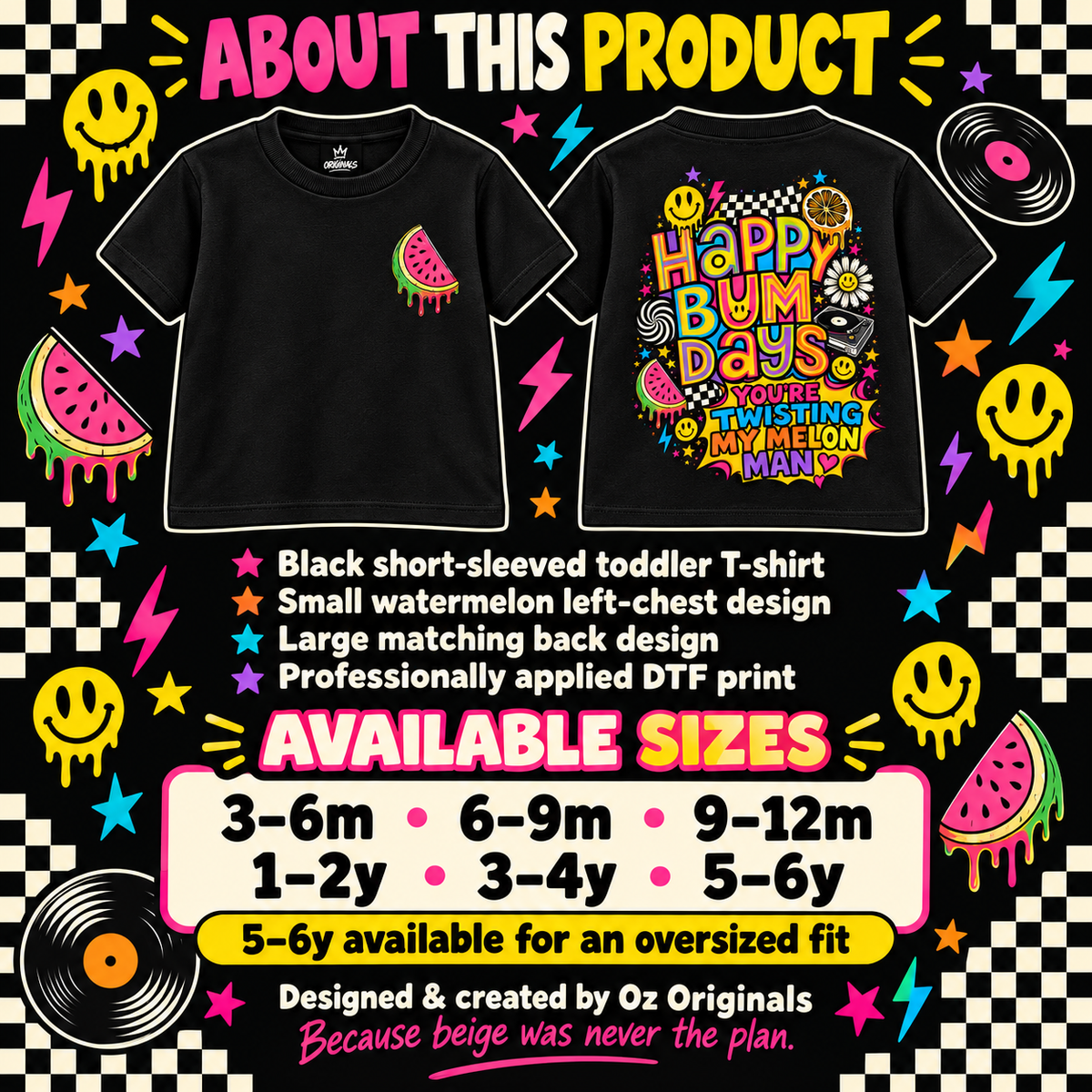 Happy Bum Days Toddler Tee | Twisting My Melon Alternative Kids T-Shirt | Baby Bands Collection 🍉