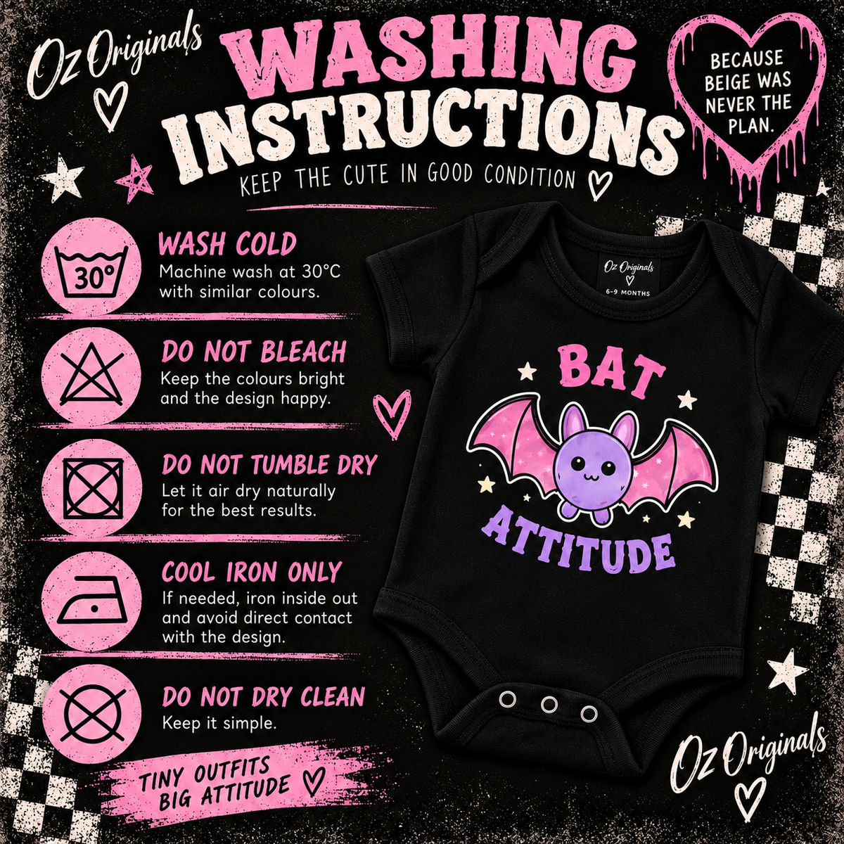 Bat Attitude Baby Vest | Alternative Halloween Baby Bodysuit 🦇 🩷💜