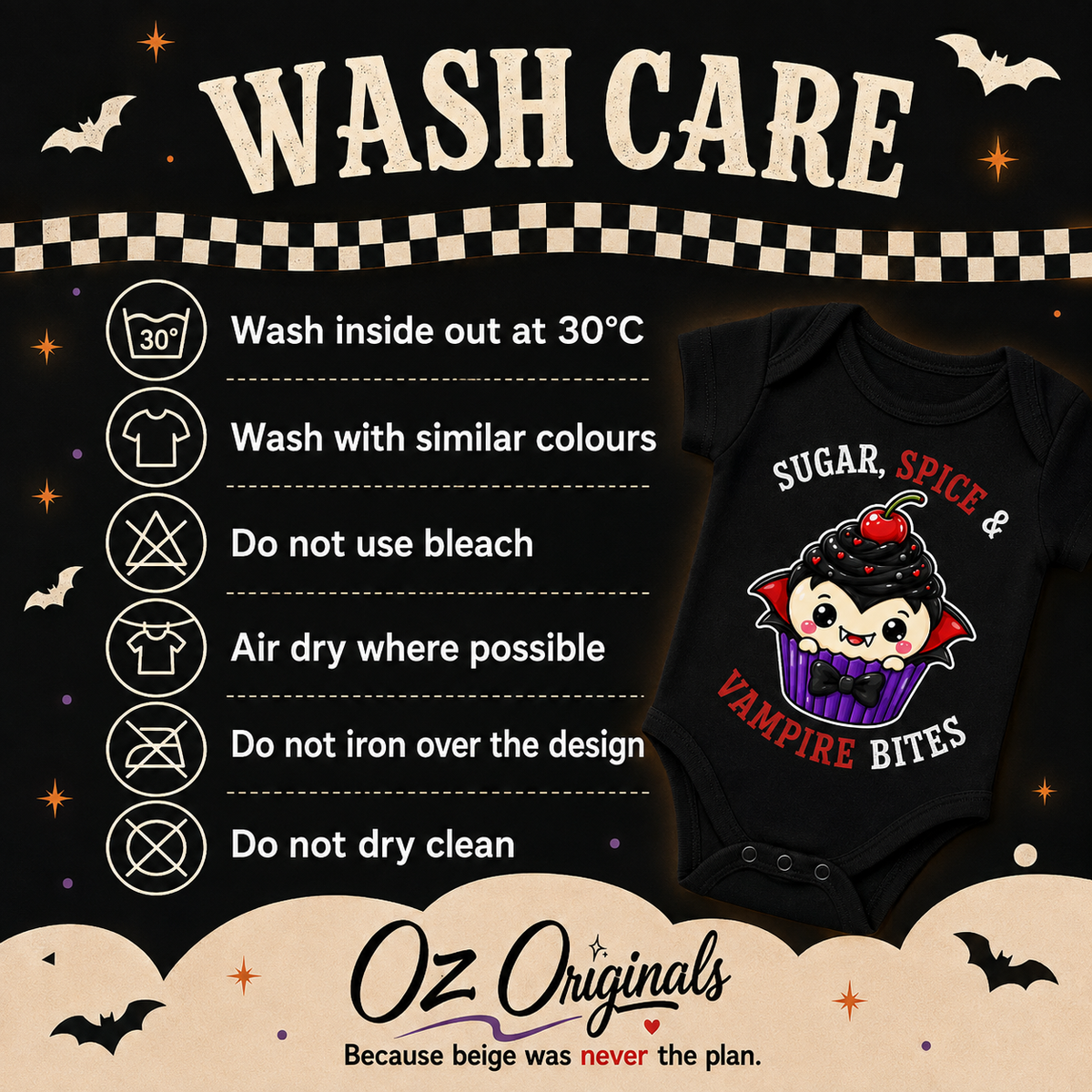 Halloween Baby Vest, Sugar Spice & Vampire Bites, Cute Vampire Cupcake Bodysuit, Alternative Goth Baby Outfit, October Oddities