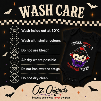 Halloween Baby Vest, Sugar Spice & Vampire Bites, Cute Vampire Cupcake Bodysuit, Alternative Goth Baby Outfit, October Oddities