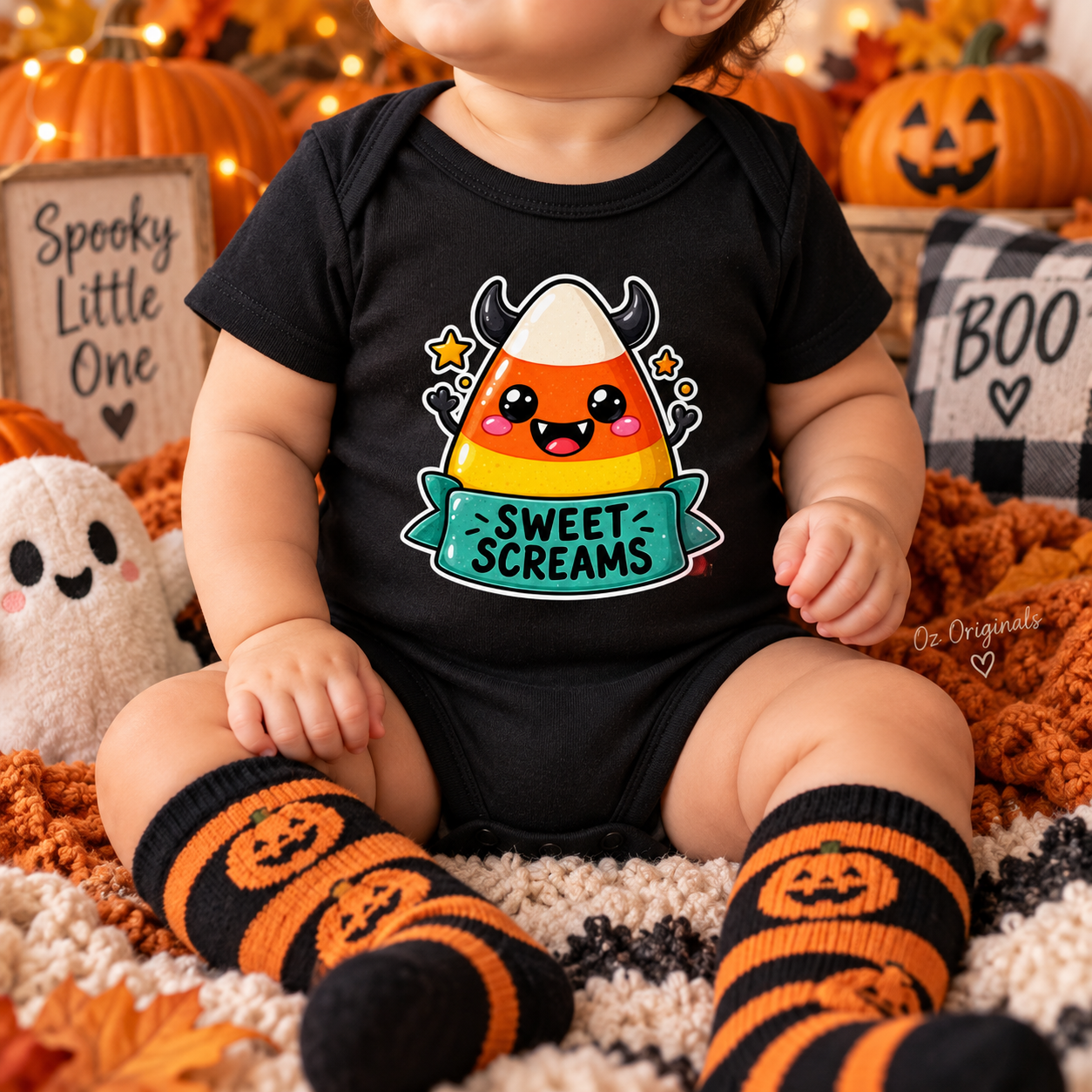 Sweet Screams Halloween Baby Vest – Black Alternative Candy Corn Bodysuit 🍭 🧡