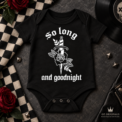 So Long & Goodnight Baby Vest | Dagger & Rose Alternative Baby Bodysuit | Baby Bands Collection