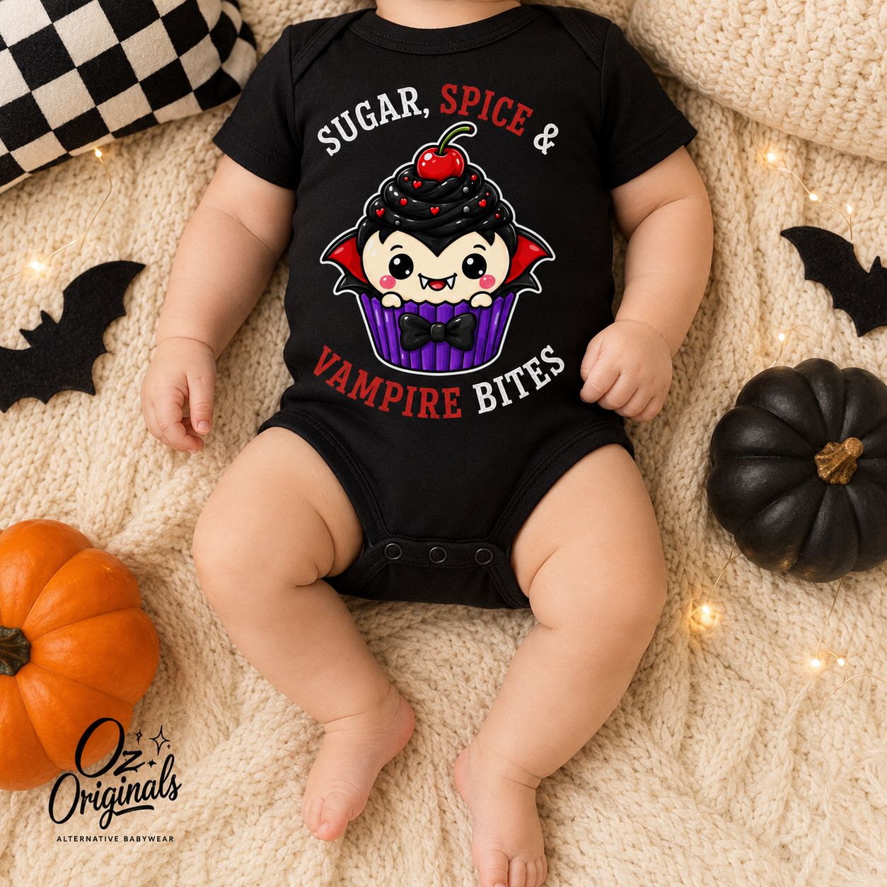 Halloween Baby Vest, Sugar Spice & Vampire Bites, Cute Vampire Cupcake Bodysuit, Alternative Goth Baby Outfit, October Oddities
