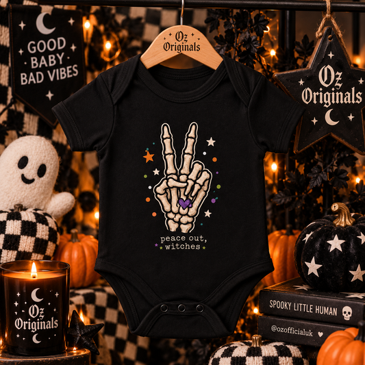 Peace Out, Witches Baby Vest | Alternative Halloween Baby Bodysuit | October Oddities
