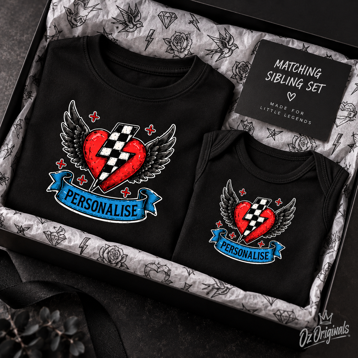 Personalised Winged Heart Baby Vest | Alternative Baby Clothes | Custom Punk Baby Outfit