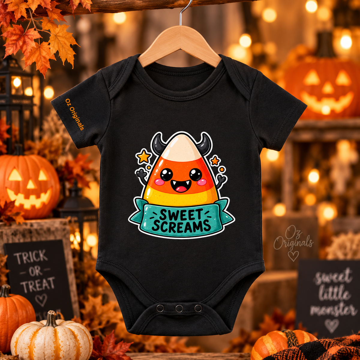 Sweet Screams Halloween Baby Vest – Black Alternative Candy Corn Bodysuit 🍭 🧡